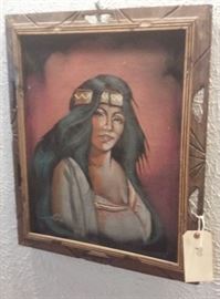 Original art painting of indian native American princess ca 1970s signed by artist