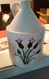 old vintage pottery stoneware crock whiskey jug hand decorated