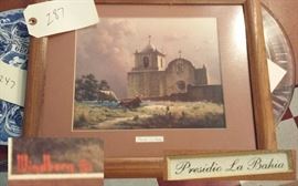 Windberg print of Presidio La Bahia, TEXAS Spanish mission.  Matted and framed under non glare glass. 