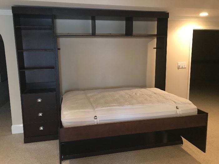 Full-size Murphy bed with shelves & drawers (no mattress)