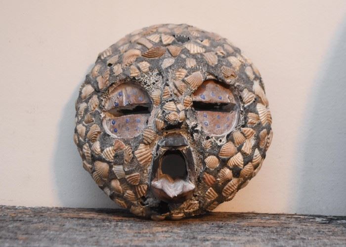 African Mask with Seashells (Approx. 7" Diameter)