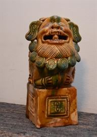 Chinese Sancai Glazed Foo Dog / Lion Figure (Approx. 7.25" H)