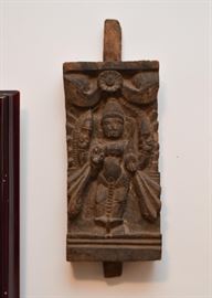 Asian Wood Carved Deity Wall Hanging (Approx. 6.75" W x 19" H)