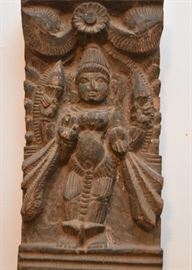 Asian Wood Carved Deity Wall Hanging (Approx. 6.75" W x 19" H)