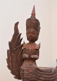 Asian Deity Wood Carving / Sculpture with Stand (Approx. 22" L x 21.5" H including stand)