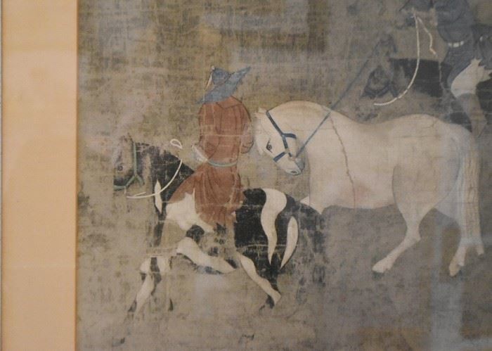 Asian Print with Horses, Framed (Approx. 22" L x 20" H including frame)