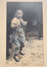 Chinese Print, Framed - Child Eating (Approx. 10.75" L x 15" H including frame)