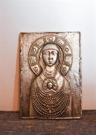 Religious Clay Tile with Silver Leaf (Approx. 6.5" L x 4.75" W)
