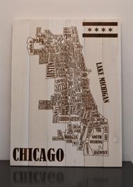Chicago Neighborhoods Wood Wall Hanging (Approx. 21" L x 28" H)