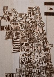 Chicago Neighborhoods Wood Wall Hanging (Approx. 21" L x 28" H)