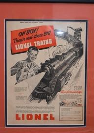 Vintage Lionel Trains Advertisement, Framed (Approx. 15.75"L x 19" H including frame)