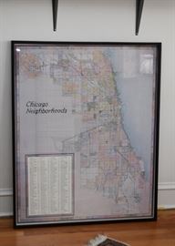 Framed Chicago Neighborhoods Map / Poster (Approx. 33" L x 41" H including frame)