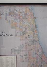 Framed Chicago Neighborhoods Map / Poster (Approx. 33" L x 41" H including frame)