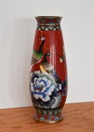 Chinese Cloisonne Vase with Peacocks (Approx. 10" H)