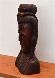 Buddha Head Wood Carving (Approx. 12" H)