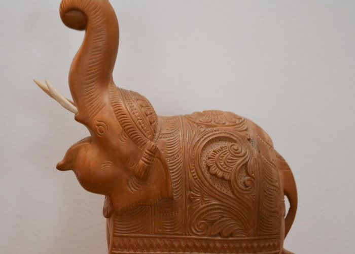 Wood Carved Elephant Statue / Sculpture (Approx. 10.75" H)