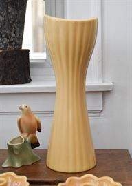 Tall Vintage Pottery Vase (Yellow, Approx. 14.75" H, unmarked)