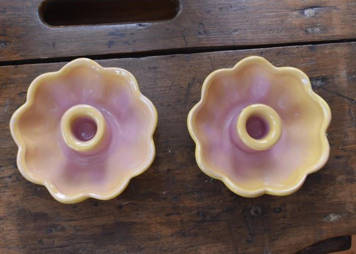 Vintage Pottery Candle Holders (Yellow & Pink)