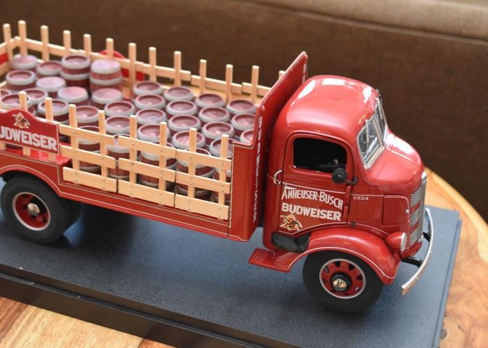 Budweiser Beer Truck with Barrels Model with Display Case