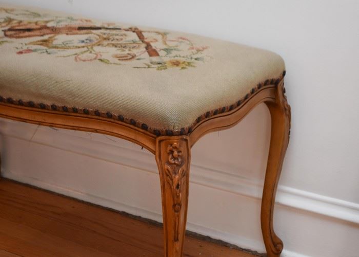 Vintage Bench with Needlepoint Seat