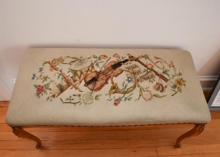 Vintage Bench with Needlepoint Seat