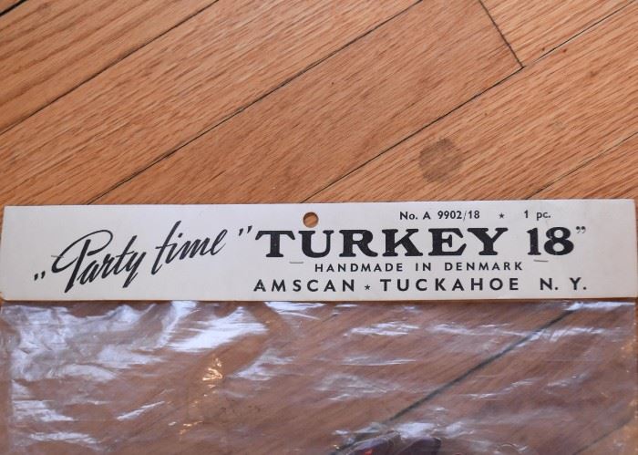 Vintage "Party Time" Turkey Decoration, Still in Packaging (Handmade in Denmark)
