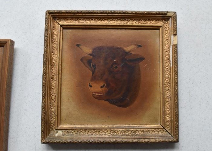 Antique Framed Steer Painting