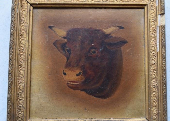 Antique Framed Steer Painting