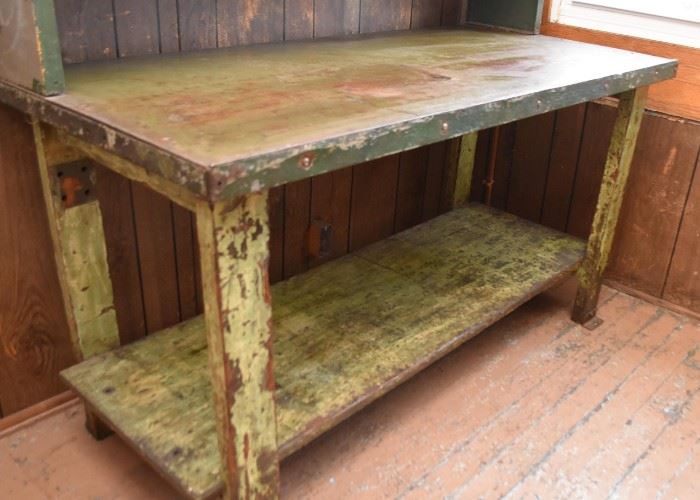 Industrial Work Table / Potting Bench (Metal & Wood)