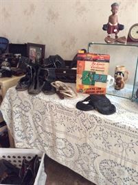 Vintage boxing gloves & shoes, vintage baseball cleats