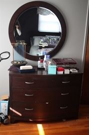 Dresser and Round Framed Mirror