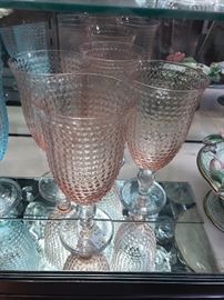 Pink Hob Nail Water Glass