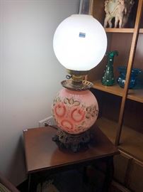 Beautiful Antique Lamp hand painted with Brass trim any reasonable offer accepted. 