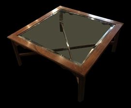 Square Glass Insert Wooden Coffee Table          Dimension 37.5ʺW × 37.5ʺD × 18ʺH