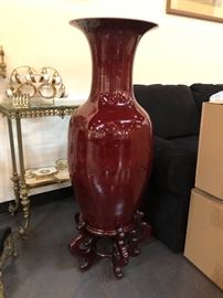Tall Burgundy Vase with Stand
