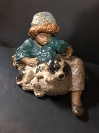 Lladro Terra Cotta large Boy with dog