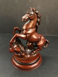 Rearing Horse Carved Wood Look Figurine Resin 5 H Deep Red China