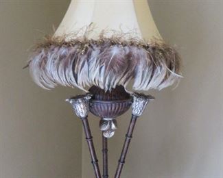 FAUX BAMBOO TABLE LAMP 
WHIMSICAL FEATHER SHADE
