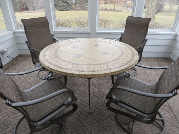 TROPITONE STONEWORKS COLLECTION PATIO TABLE & 4 CHAIRS				
4 TORINO SLING ALUMINUM SWIVEL ROCKERS
			
				
				
				
				
				
