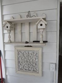 PICKET WALL SHELF
FLANKED WITH BIRD HOUSES
