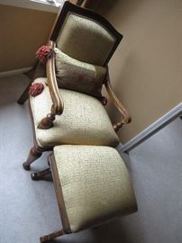 FRENCH LOUIS XV STYLE FAUTEUILS CHAIR & OTTOMAN