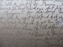 FRENCH LOUIS XV STYLE FAUTEUILS CHAIR & OTTOMAN
(detail of custom fabric)