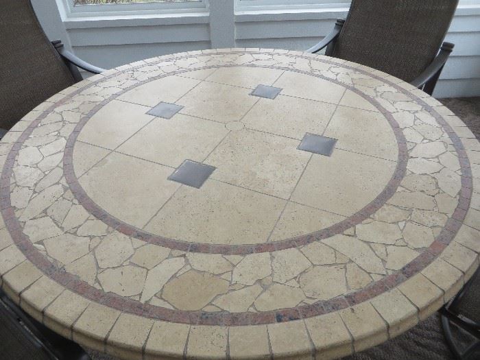 SIMULATED SLATE AND GRANITE IN LIGHT TUSCON FINISH	  THIS TABLE WAS NEVER OUTSIDE.  EXCELLENT CONDITION!			
				
				
