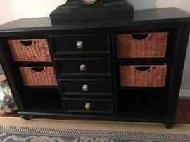 Black 4-Drawer 6 Shelf Credenza with 4 baskets