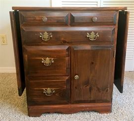 Solid Pine Sewing Machine Cabinet with leaves down; approx, 28-1/2" w x 25" d x 29" h