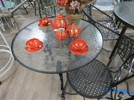 Vintage bistro table w/ glass & 2 chairs