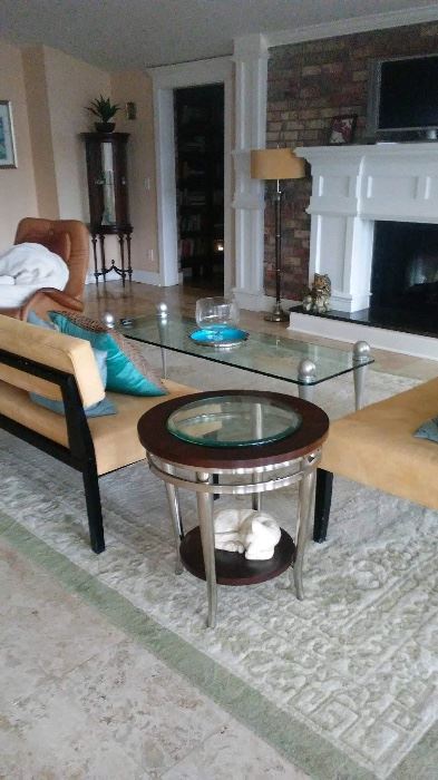 Modern interior, Coffee table with stainless steel legs,