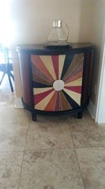 Multi color demi lune wood cabinet