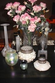Large Assortment of Decorative Items - Floral Arrangement, Assorted Pots, Jars, Vases and more