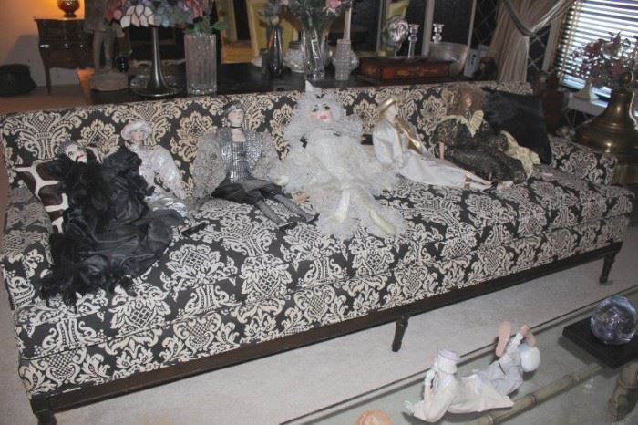 Long Sofa with European Porcelain Dolls